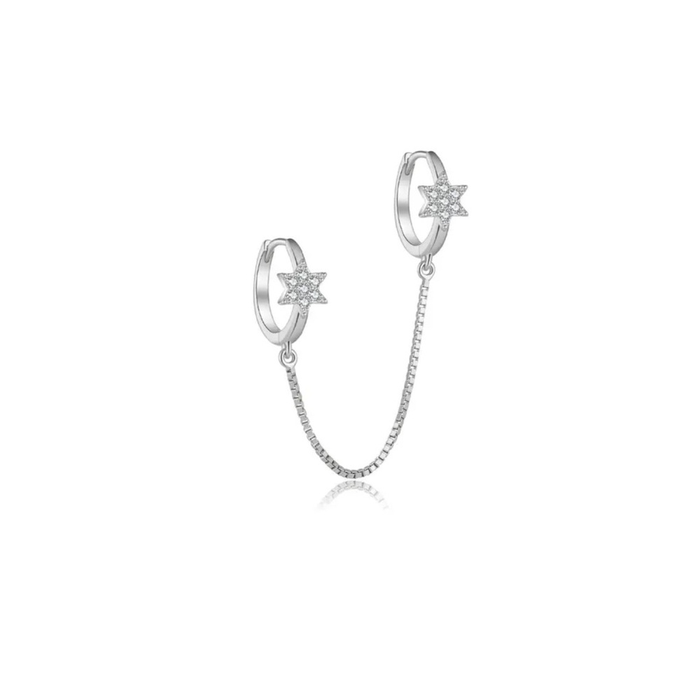 925 Sterling Silver Star of David Chain Earrings